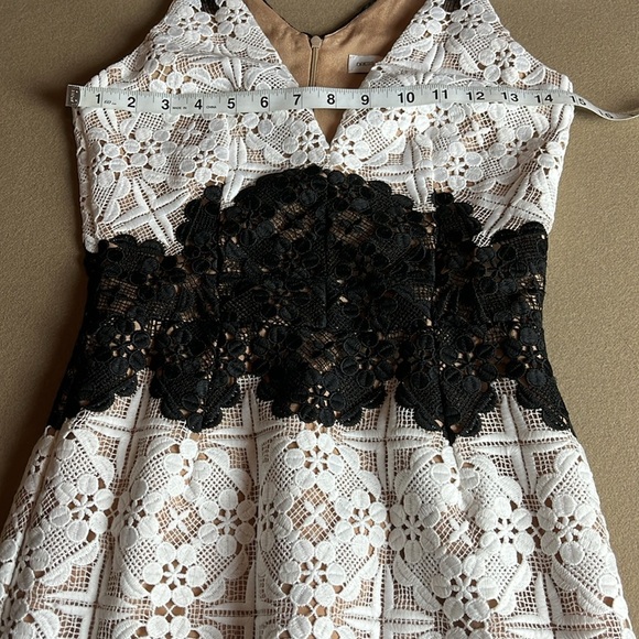 DRESS THE POPULATION NWT - VERA LACE PLUNGE NECK BLACK/WHITE MIDI DRESS- S - Picture 11 of 13